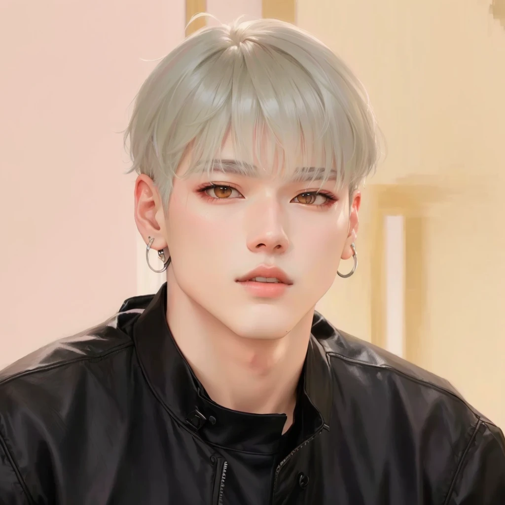 Hombre arafed con chaqueta negra y pelo blanco., el tiene pelos gris oscuro, inspired by Yanjun Cheng, inspirado en jeonseok lee, retrato de jossi de blackpink, Cai Xu Kun, Retrato del ídolo kpop, Jung Jaehyun, Yanjun Chengt, Jimin\tiene el párpado derecho hinchado, inspirado en Russell Dongjun Lu, mal ulzzang