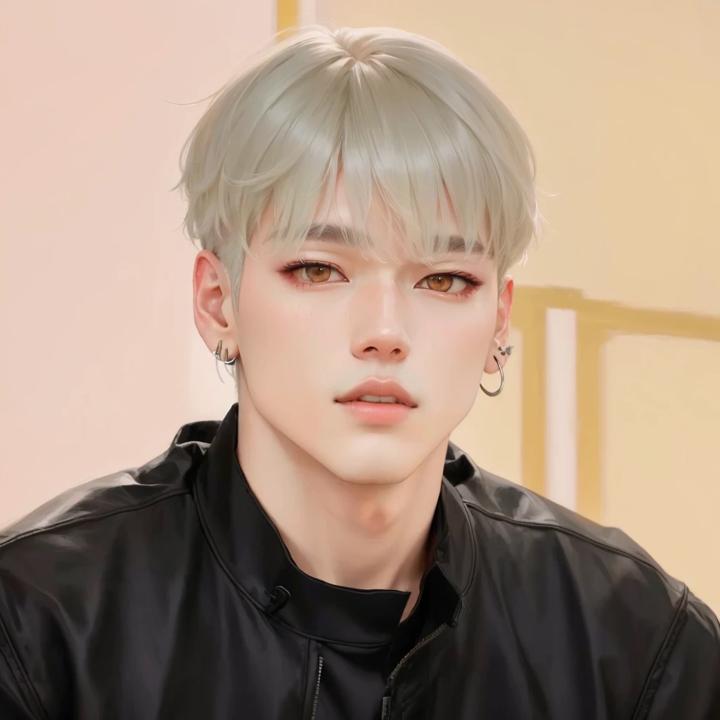 Hombre arafed con chaqueta negra y pelo blanco., el tiene pelos gris oscuro, inspired by Yanjun Cheng, inspirado en jeonseok lee, retrato de jossi de blackpink, Cai Xu Kun, Retrato del ídolo kpop, Jung Jaehyun, Yanjun Chengt, Jimin\tiene el párpado derecho hinchado, inspirado en Russell Dongjun Lu, mal ulzzang