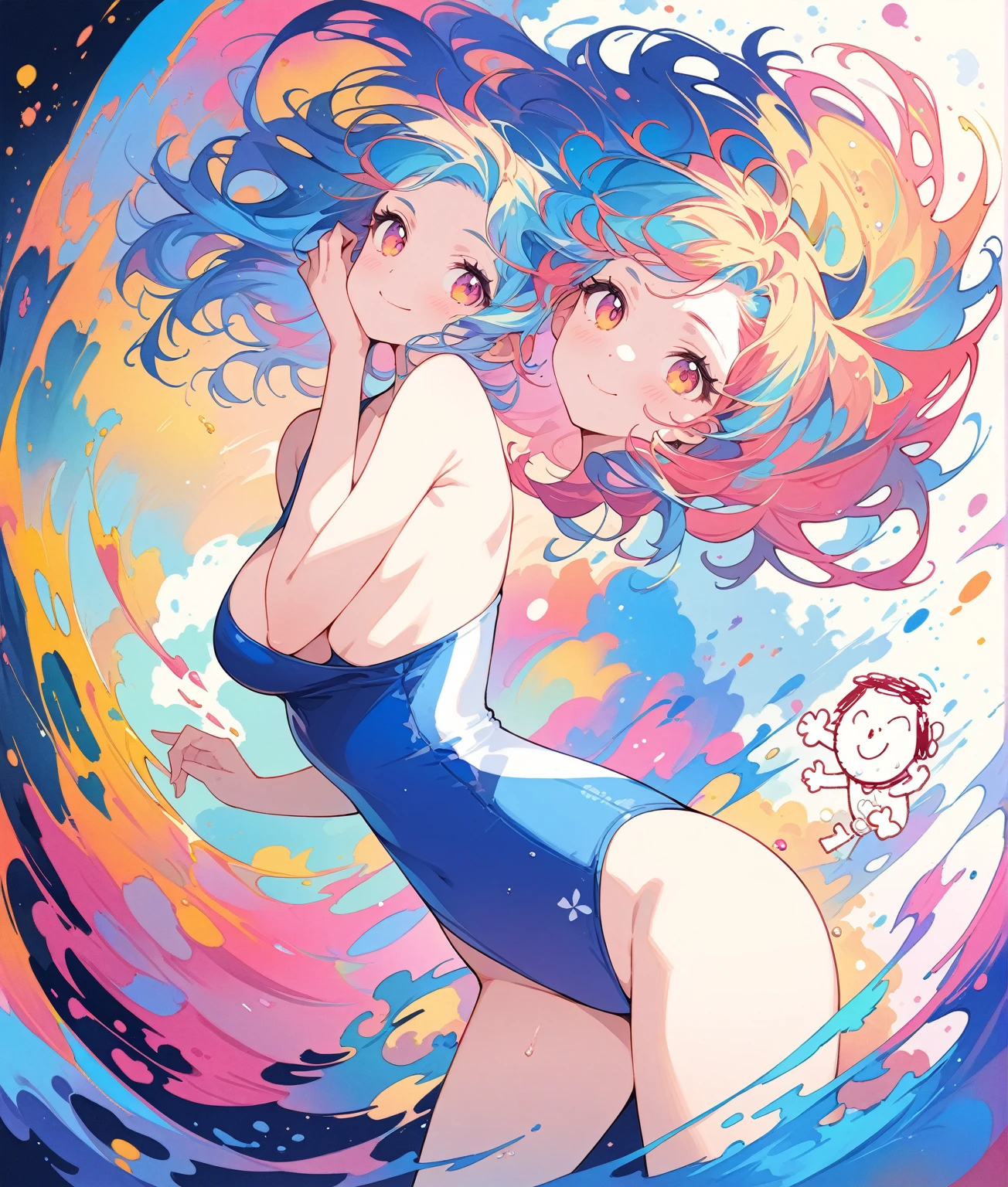 Momoko Sakura Style、8K quality、Intense watercolor, detailedな水彩アート, Watercolor splash, Surreal, Avant-garde pop art, Beautiful and expressive paintings, Beautiful artwork illustration, Very colorful tones, wonderful, Cool Beauty, Highest quality、Official Art, Vector art, Stylish design, (((Two of the most beautiful girls in swimsuits))), (((Highest quality))), High resolution, ((detailed)), (((Doodle Art)), ((masterpiece)), ((Super detailed)),(((Bare top))),((Sexual))