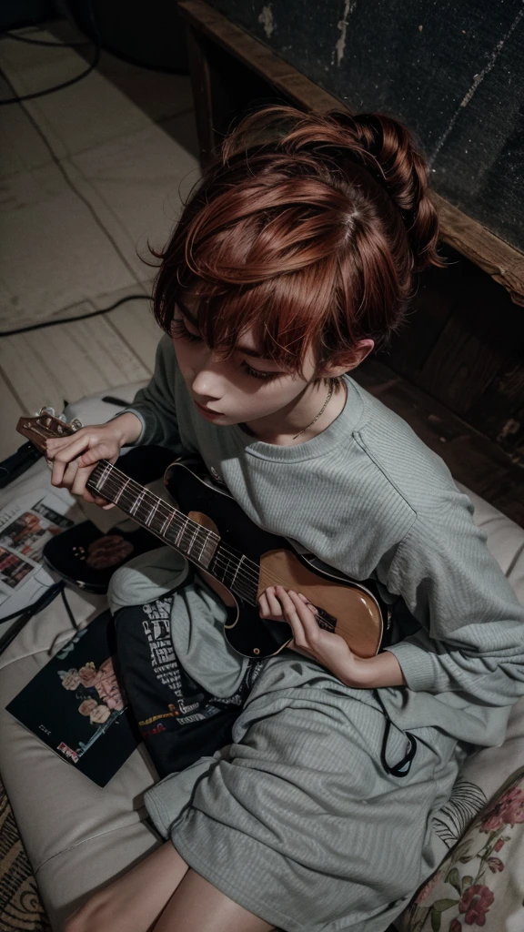 add a seated man playing guitar