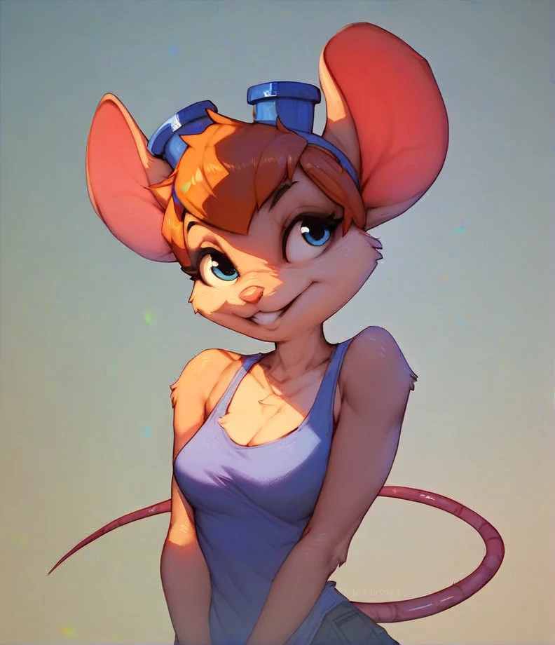 score_9, score_8_up, score_7_up, score_6_up, score_5_up, score_4_up, anthro mouse gadget hackwrench, ผมยาวหยักสกสีคราม