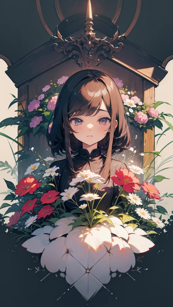 flower garden, inkr,, masterpiece, highres, high quality,  manga illustration,