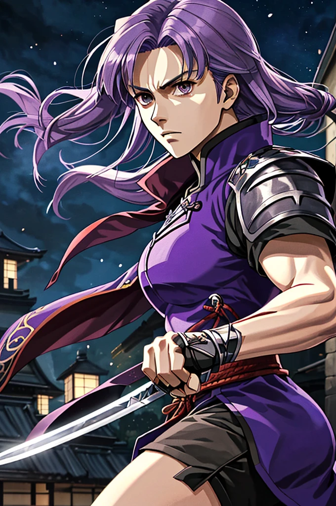 Highest quality,High resolution, ((Fate stay night)) ,(Assassin),One person,Zuo々Kojiro Ki,warrior,(blue_coat),male,One personで,Middle Age,strongest,Anime Style,(purple_Hair Color)(Night Sky_background),(Limbs),(Full Finger),(Accurate fingertips), (The finer details), (Super detailed),(Japanese sword:),4K,(high resolution),whole body, (Front angle), Looking at the camera,masterpiece,(Subtle details),(Intricate details),Octane Rendering,(Hyper Detail),