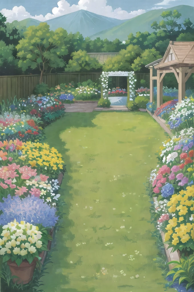 flower garden, masterpiece, highres, high quality,  manga illustration,