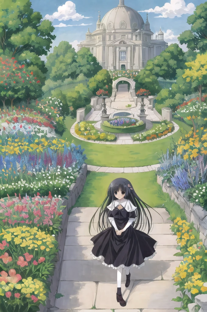 flower garden, masterpiece, highres, high quality,  manga illustration,