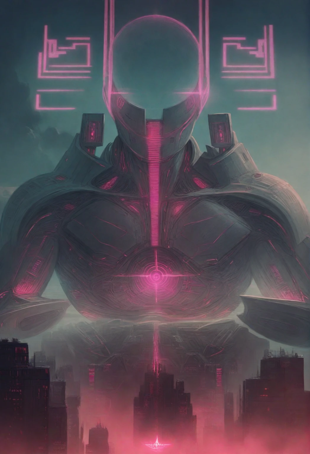 a technologically advanced deity floating in the night sky, extending its hands over the world, as it cries and floods a futuristic city below, (best quality,4k,8k,highres,masterpiece:1.2),ultra-detailed,(realistic,photorealistic,photo-realistic:1.37),intricate details,dramatic lighting,cinematic composition,vibrant colors,glowing energy,surreal atmosphere,advanced technology,floating city,neon lights,reflective surfaces,volumetric fog,dramatic clouds