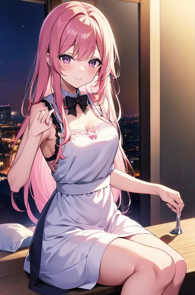 sitting on the window sill,Pink Hair,Beautiful pink eyes,黒と白いMaid clothesを着たアニメの女の子, Best anime 4k konachan wallpaper, Gorgeous maid, Maid clothes, Smooth anime CG art , Nightcore, Maid clothes, Ultra HD Anime Wallpaper, Cute girl anime visuals, 4K Manga Wallpapers,Occupation Maid