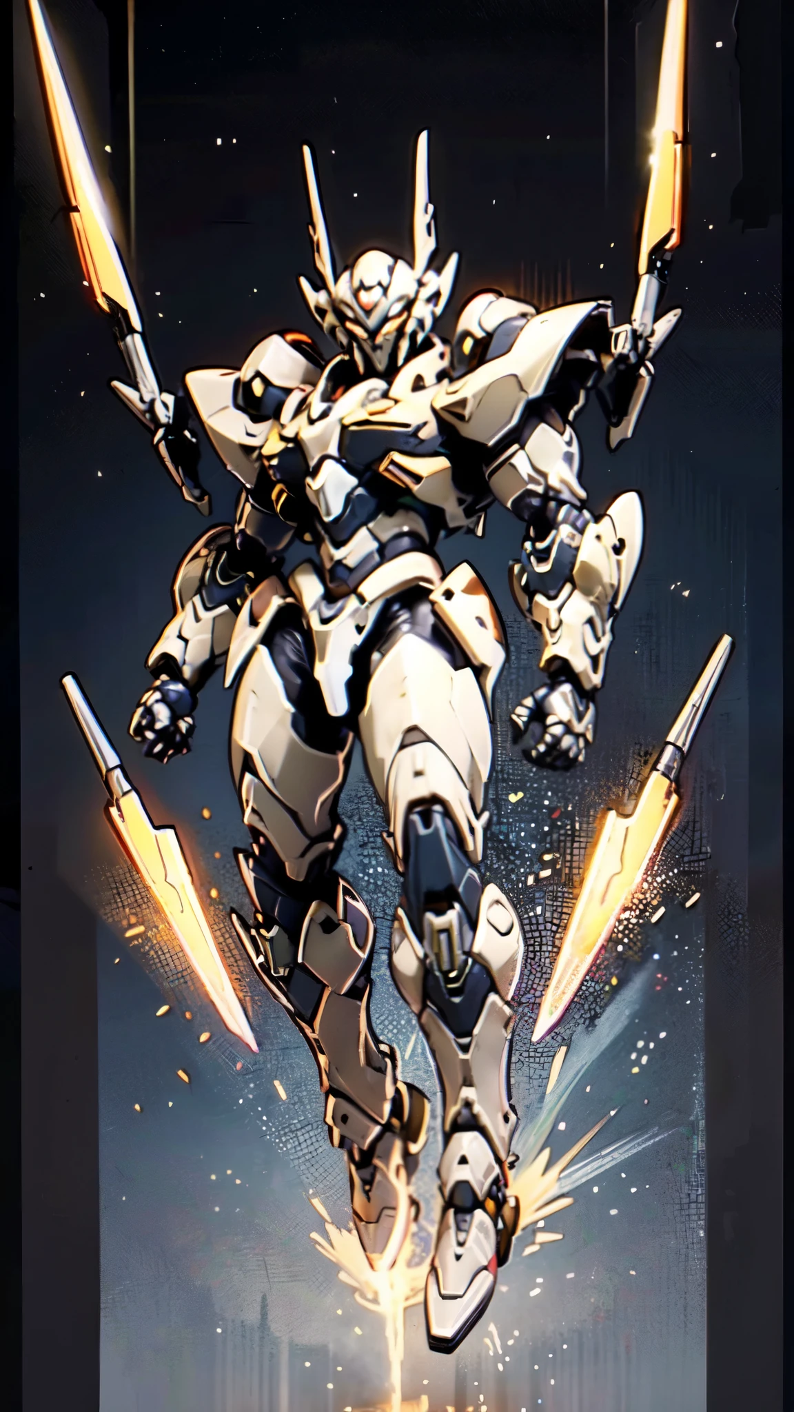 (masterpiece:1.5, best quality:1.5, extremely delicate:1.5), humanoid Mecha, fully enclosed shoulder guards, matching arm and leg guards, full body, full armor, the design balances heavy with agility, (the color scheme is primarily white with red and blue accents, the concept Inspired by Super robot, organic biotech armor, standing, floating high above the futuristic sci-fi city), exquisite and mature art style, (aura effect, energy, glowing eyes, the armor glows), metallic, dramatic, high definition, highres, ultra-detailed, ultra-fine painting, professional, perfect body proportions, anatomically correct, symmetrical face, extremely detailed eyes and face, high quality eyes, creativity, RAW photo, UHD, 32k, Natural light, cinematic lighting, masterpiece-anatomy-perfect