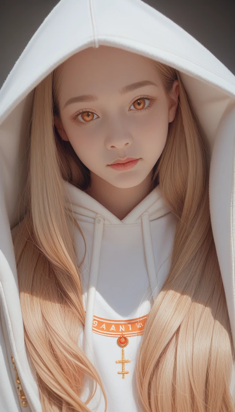 score_9_up, score_8_up, score_7_up, score_6_up,Top quality, masterpiece, high resolution, 8K, Girl in hoodie and anime style, A girl, Detailed line art, Bright White and Bright Amber Styles, Digital enhancement, close up, Animation Core, Flowing fabrics