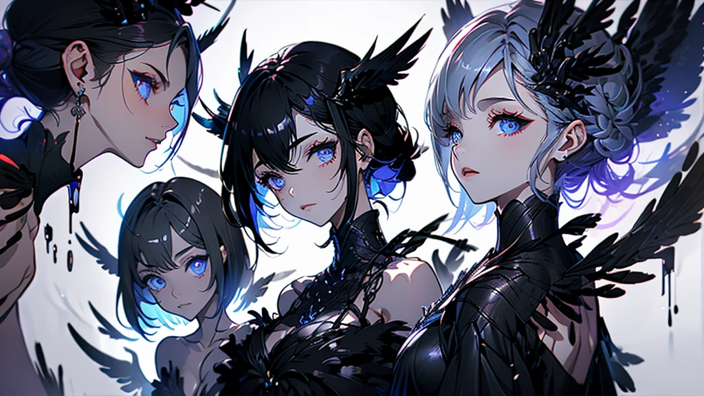 A dark fallen angel standing in a dark temple。Black wings growing from its back。Looking at this。Hair is black。