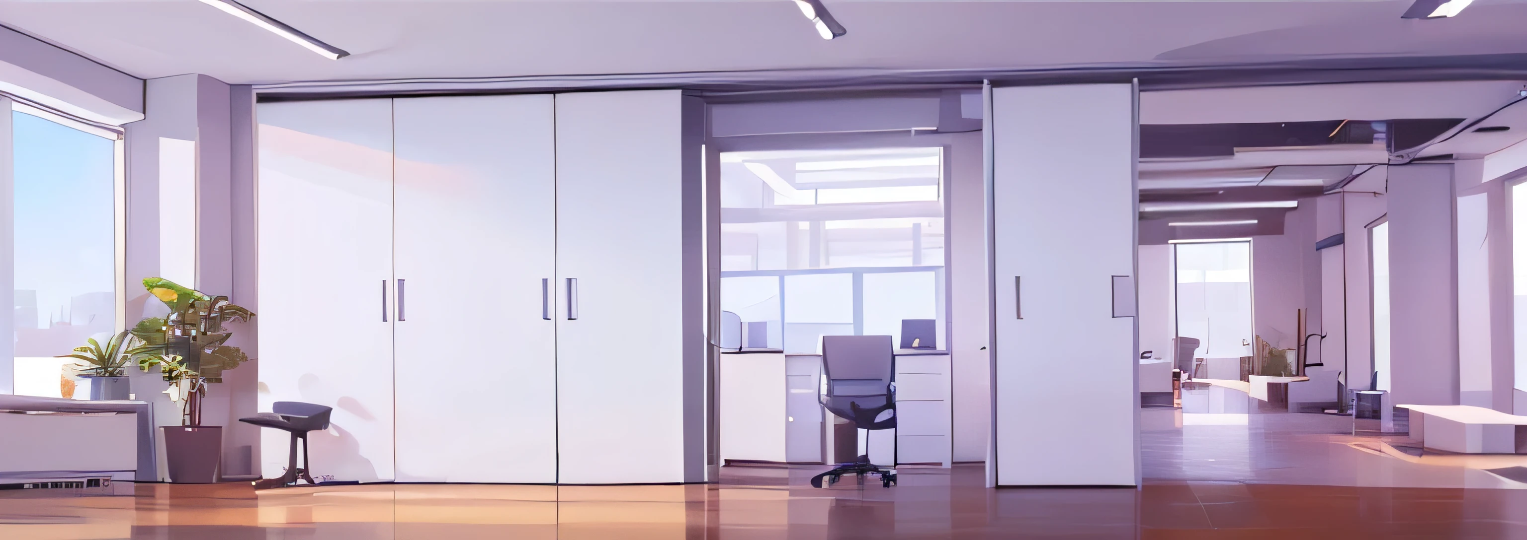 Quality first, Masterpiece in detail, Rich details, 8k, An Empty Office, There is no furniture in the office, No People, No Chair, Clear and straight line style, Rich in color, Rich light and shadow, comic style