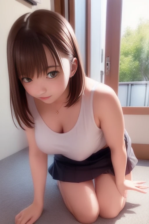 1 girl、(Pull your panties down your legs:1.2)、mini skirt、Tank top、