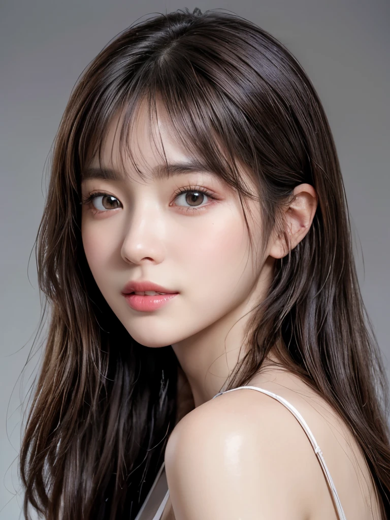 ((masterpiece: 1.3),8k, Realistic, RAW Photos, Highest quality: 1.4),whole body、 (One Girl), beautiful顔, (Realistic Face), (Brown long hair: 1.3), bangs,  Perfect dynamic composition,(High quality with attention to detail, Realistic depiction of eyes:1.3)、(((Purpleのレース、Purple、Light purple、レースの服とてもエレガントでbeautiful, White bedroom、whole bodyショット)))、 The whole is facing forward、２１talent、beauty、Well-formed face、Even out the eyes、Banditium Build、Balanced ratio、beautiful足、Fresh face、beautiful景色、beautifulヘアスタイル, (bangs), (smile), smile, Realistic eyes, Gloss, highlight, highlight in the Eyes, eyelash, 目の中のbeautifulディテール, (Realistic Skin), Shooting from the air、beautiful肌, Transparency、(beautiful)、 smile, teeth, Confused, charm, 超High resolution, Ultra-realistic, High resolution, Golden Ratio, clear eyes, Wet, Looking into the camera, ear, Shine, Long neck, double eyelid, Thin eyebrows、Big eyes, cheek, kind character, charm personality, kind, 圧倒的なcharm, bright personality