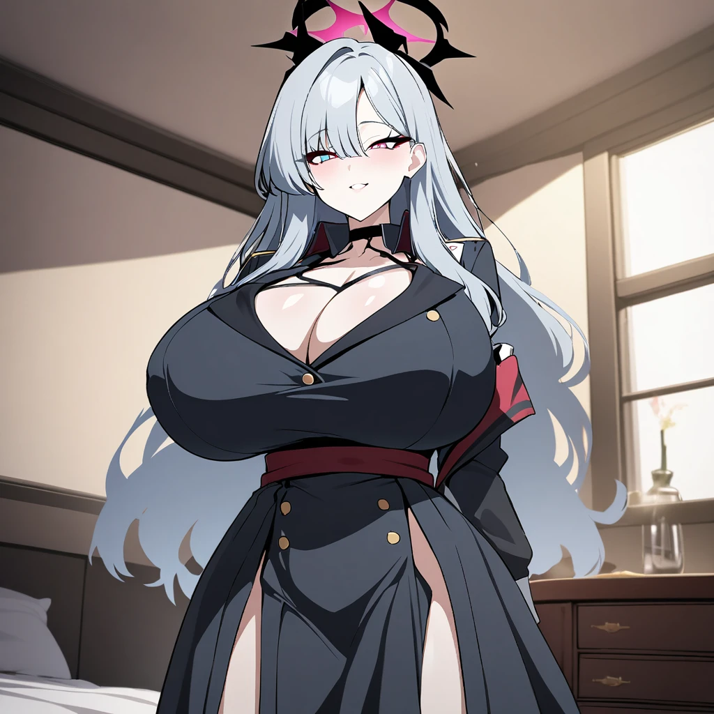 makoto(blue archive),1girl,solo,super huge breasts,looking at viewer,near,standing up,in room