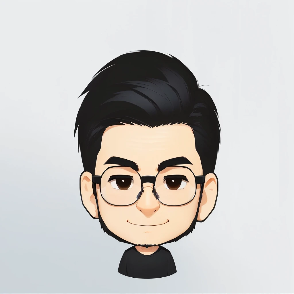 Wearing glasses、Cartoon of a man in a black shirt, upper body 2d game avatar, In cartoon style, Cartoon Art Style,No Gradient, simple cartoon style, 2D Rendering, Upper body avatar, Round face, Caricature Style, My Profile, Cartoon style, High-quality portraits, Beard not growing