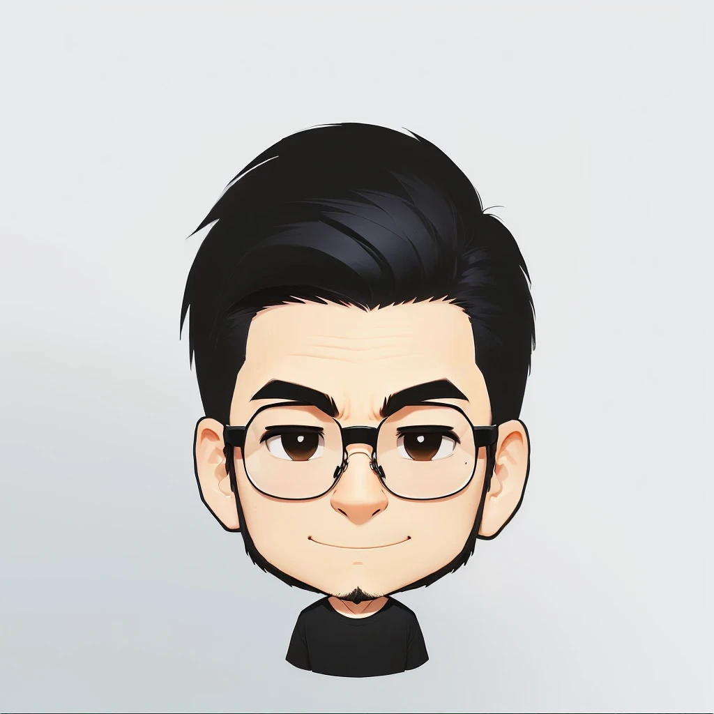 Wearing glasses、Cartoon of a man in a black shirt, upper body 2d game avatar, In cartoon style, Cartoon Art Style,No Gradient, simple cartoon style, 2D Rendering, Upper body avatar, Round face, Caricature Style, My Profile, Cartoon style, High-quality portraits, Beardless, Shaved Head
