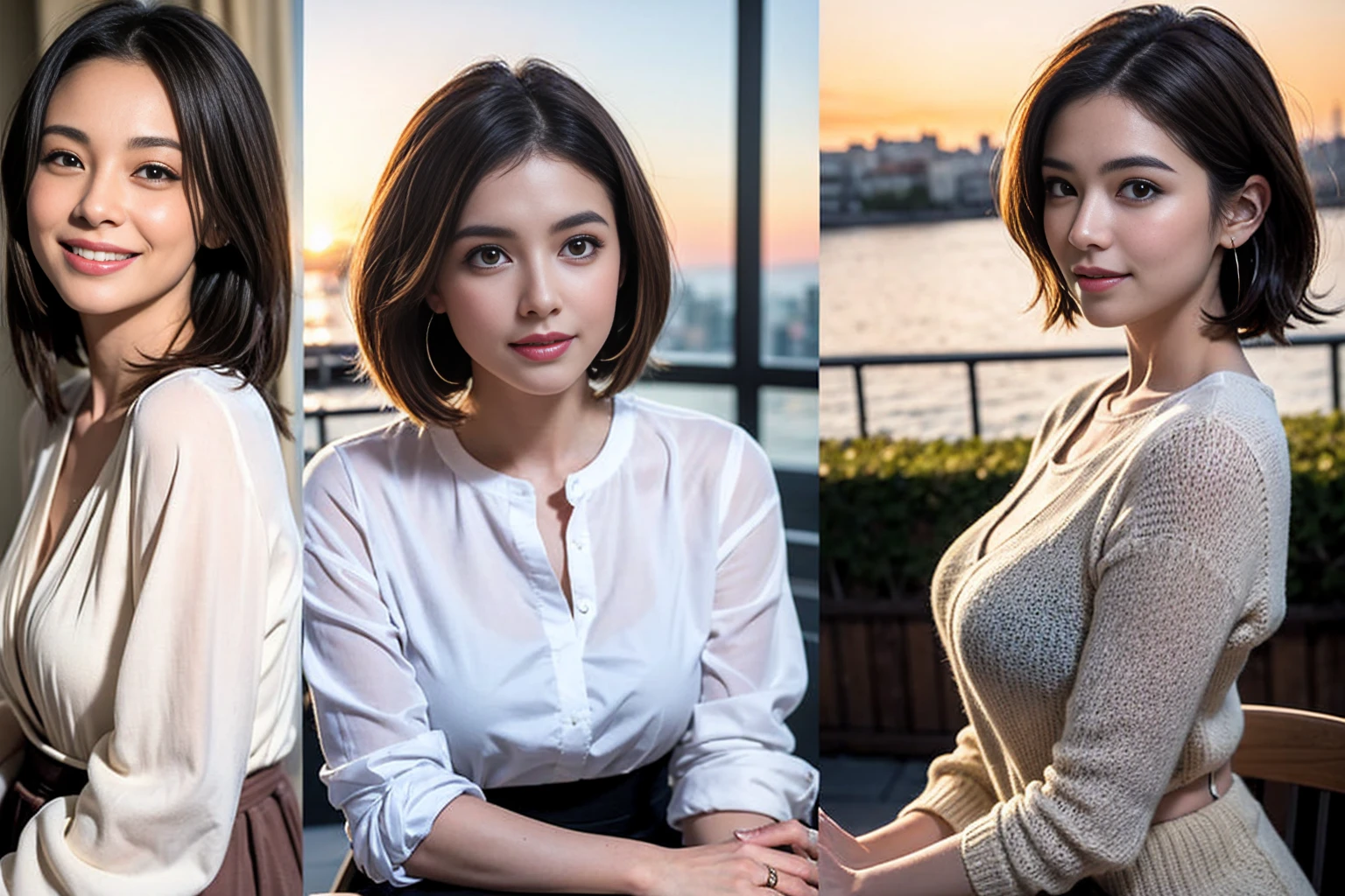 (Realistic:1.2),(masterpiece,Highest quality),8k,((2人のwoman)),40 years old,37 years old、Happy Couple、Wine Party、wine glass、White wine、sparkling wine、red wine、最高なsmile、Upper Body、Tight waist,Perfect Anatomy, Brown Hair, short hair,Random Hairstyles,Amazing view of the sunset sky and clouds、Long sleeve shirt、dress,((Highly detailed face and eyes:1.2))(Cute Face:1.4),Beautiful actress face,Perfect golden ratio face,woman'suit、Nice,(smile:1.2)、