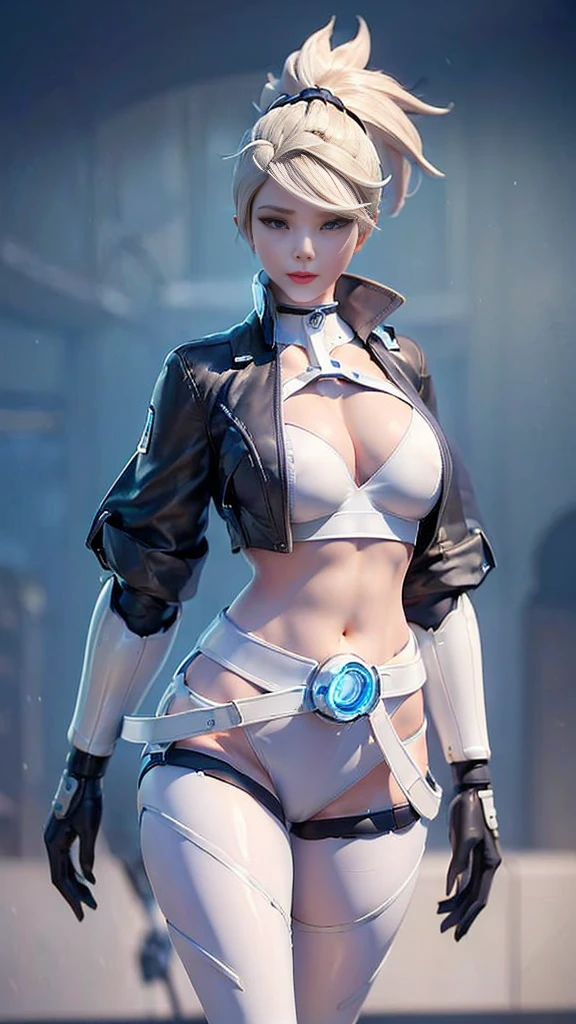 (1GIRL, alone, 独奏), (super detailed face), (Black Long Hair:1.2), (BIG BUTTOCKS, 11 LINE ABS, CLEAVAGE, HUGE FAKE BREASTS:1.5), (MECHA GUARD ARM:1.3), (A girl wearing sexy clothing,scantily clad,Whit cyberpunk sexy maillot,tight clothing,maillot,tight,fitting closely,High slit tight fitting clothing,Glowing eyes,Gloves,(A huge chest:1.4),Large area of skin,The only person,lackluster in one's eyes,A cold expression,White woman,mechanical artificial limb,Mechanical neck,mechanical high heel stiletto boots, Slim waist, Wide hips,High target,Full body portrait,完美的woman身体,woman形象,High-tech laboratory,woman,a voluptuous figure,Mechanical joints,Cyberpunk,Half of the chest is not covered,Thigh gap, Ceramic material,Hollow waist,Facing the audience,very short shaved hair,White hair,crew cut,tomboy, giant breasts, giant ass, very curvy, shiny silver hair, bright blue coloured eyes, cyborg, robotic arms,mechanical parts,Bare thighs,Sexy clothing,Mechanical headphones,Expose buttocks,Bare waist,Large area skin exposure, MECHA GUARD ARMOR LEGS, HIGH HEELS:1.5), (THICC MUSCULAR FEMALE BODY, SEXY LONG LEGS:1.1), (LOOKING AT VIEWER:1.3), (female focus:0.886),(BRIGHT LIGHTING:1.5), ULTRA HIGHT DEFINITION,Whit,highleg leotard,cyborg,cyberpunk