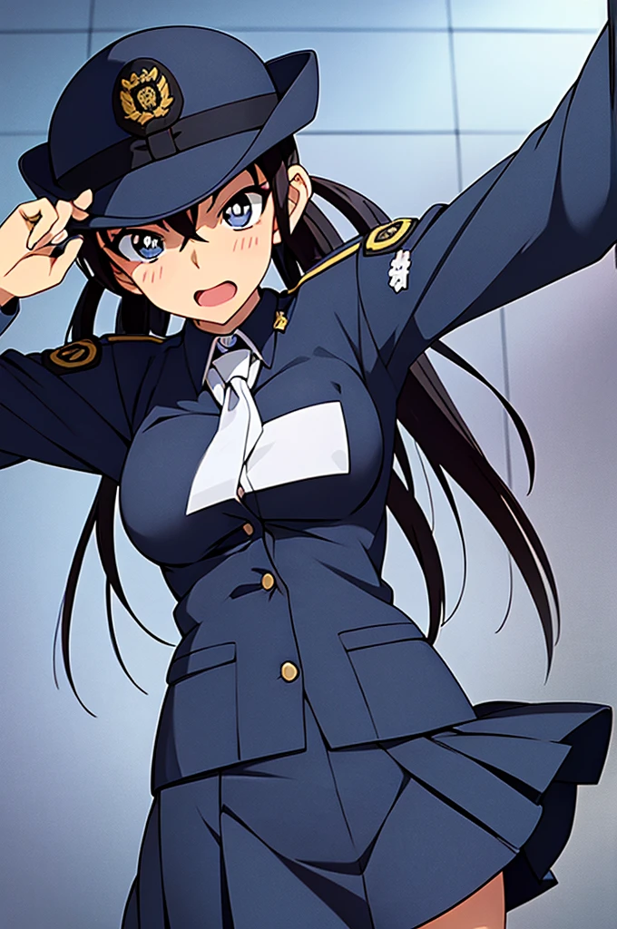 Black Hair、Ahegao、Miike Naeko,solo girl、One girl、,Police Uniforms,police woman,tie、Leg spread、policewoman、Constraints