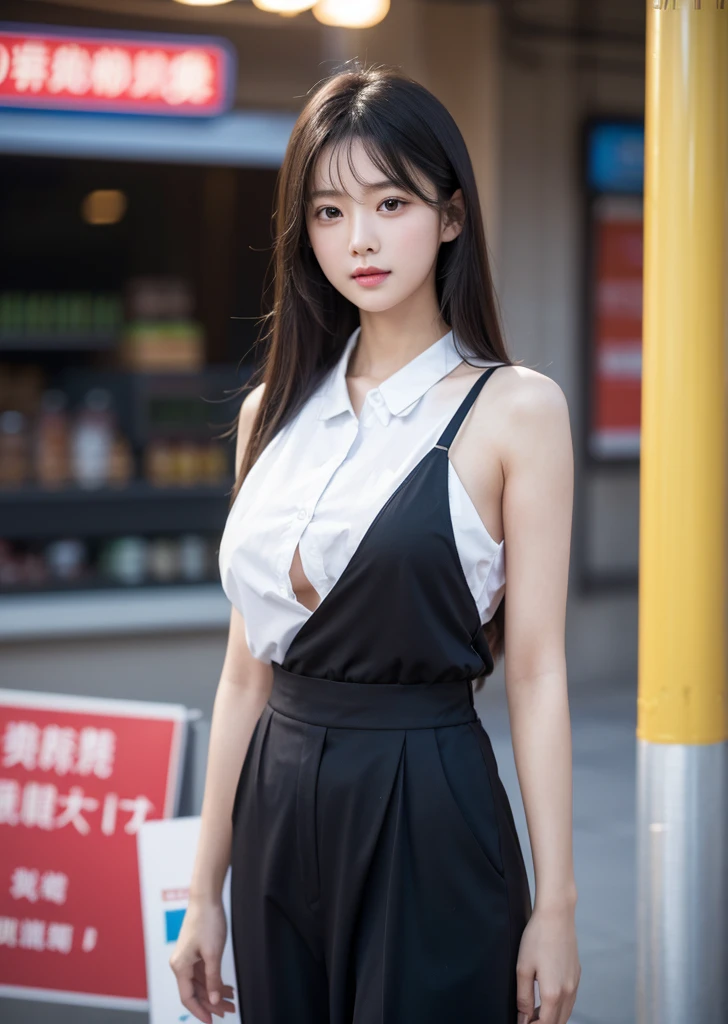Diffuse lighting、 Highest quality, High resolution, unity 8k wallpaper、Supersaturation, Japanese、1 female、23age、(masterpiece), Highest quality, Highest quality, Detailed and complex, whole body, High resolution, (16age),Very detailed_eye, Sexy Breasts, (eyeliner:0.5),(blush:0.5), Detailed skin, Displaying the viewer, A light smile, convenience store、Convenience store clerk、wearing a convenience store uniform、 (Zhou Haoguang:1),(Structure of the film:1.3), (Highest quality, High resolution, Realistic, original, 8k,masterpiece, ),Highest quality, masterpiece8k.High resolution. High Rib:1.2, Film Grain, Blurred Bokeh:1.2, Lens flare, (Bright colors:1.2), (delicate),