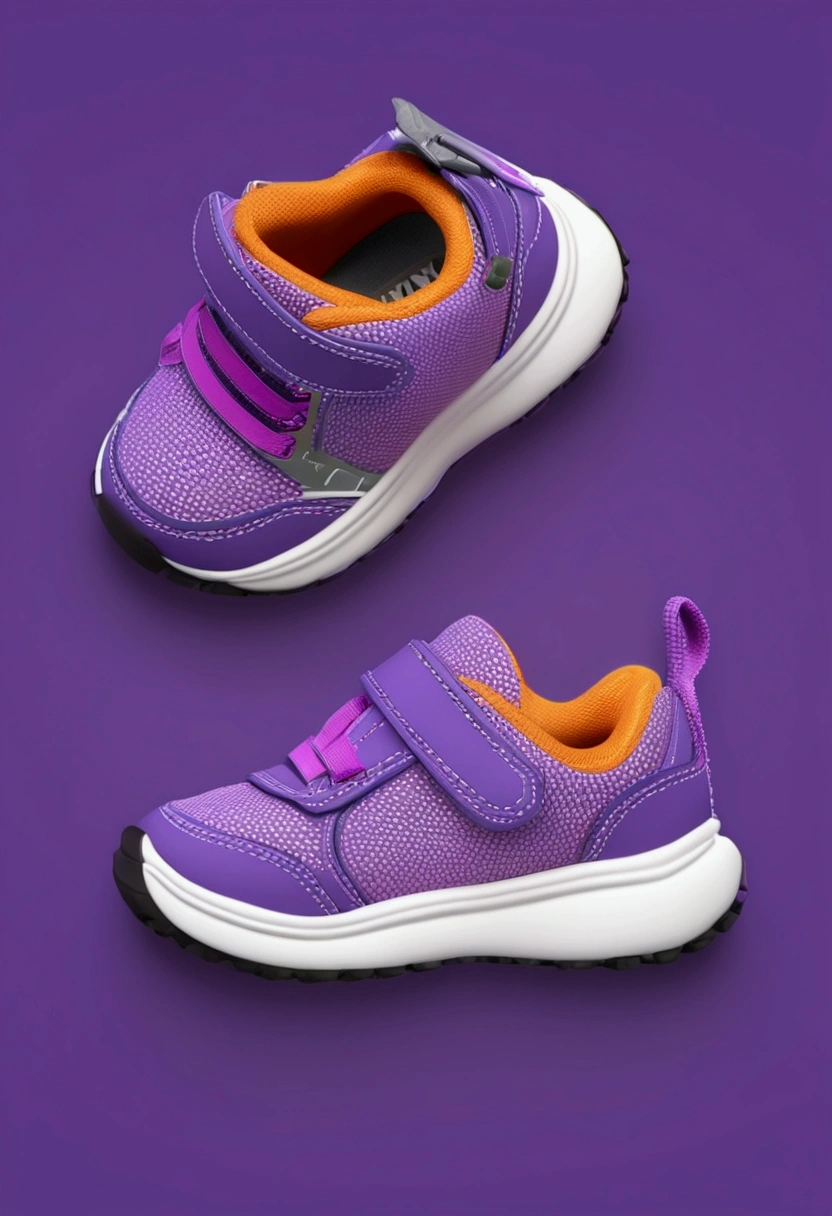 Children&#39;s shoes，Purple clean background，side，The shoes are shiny，fine details，High Definition，Best image quality，higher quality，High Detail，Ultra-high resolution，8K resolution，masterpiece, best quality, (Extremely detailed CG unity 8k wallpaper), (best quality), (Best Illustration), (The best shadow),Isometric 3D, Octane Rendering,Ray tracing,Super detailed,