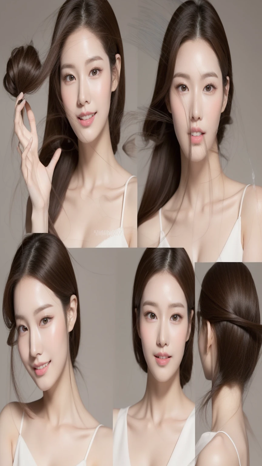 Showing a confident and radiant woman、Generating AI artwork inspired by Korean cosmetics。Display to chest height、Her perfect skin、Lively makeup、Focus on fashionable hairstyles、Capturing the essence of Korean beauty。isolation, In, nature, White, background、Reflect beauty and fashion trends、Alafed Asian woman, Look at me sideways、Take photos for skincare brands, 乳White的皮肤, Glowing and soft skin, Cleansing face and body skin, wlop glowing skin, Fan Art, EUR, Foaming skin, Beauty exercise, Official product images, Portraits, yangjunchen, White色调的美丽脸庞, Ethereal Skin, Refreshing and determined smile