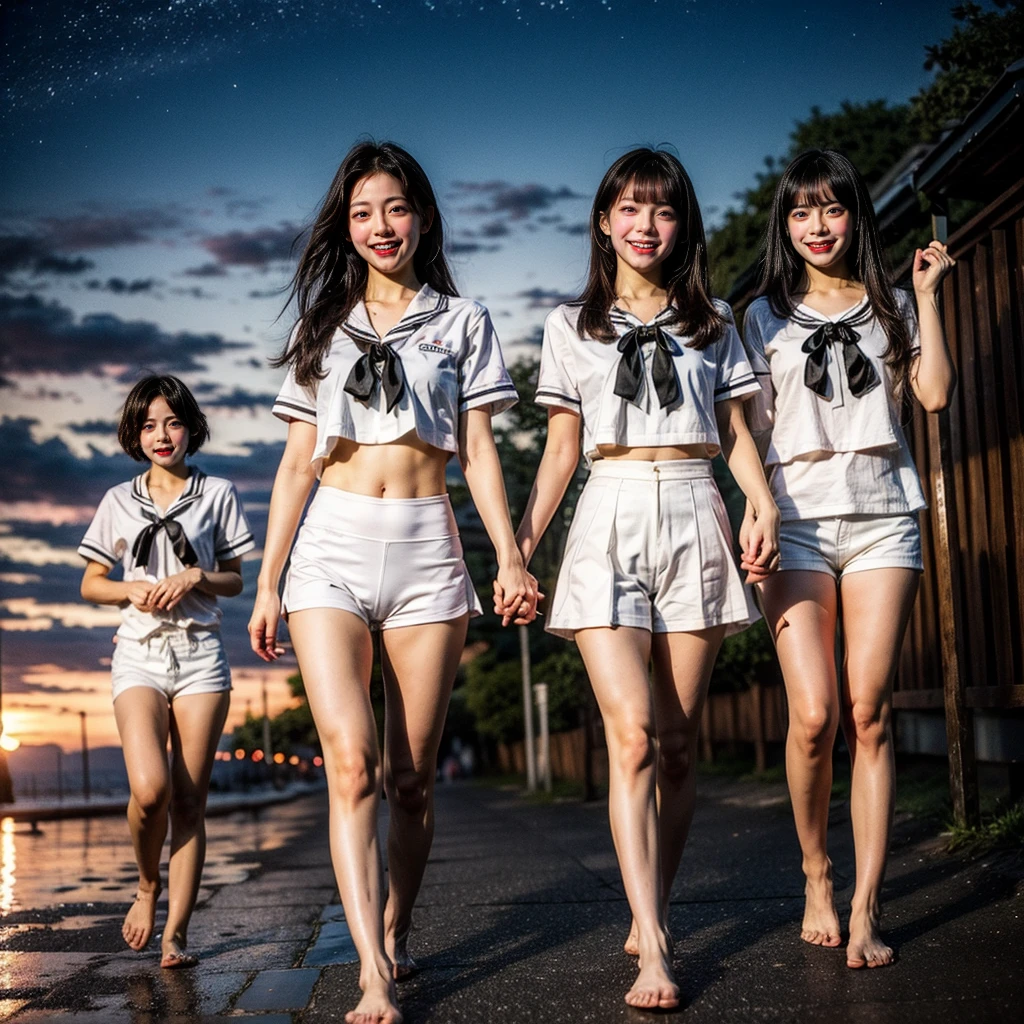  Masterpiece of ProfessionalPhoto ((ExtremelyDetailed (12 PICHIPICHI KAWAII Girls Floating in The Air in a row:1.37) in WHITE at Dusk Enoshima Beach)), {(Standing Full Body:1.2)|(from below:1.2)|Detailed KAWAII face}, Different types of hair colors, {(skinny(school swimwear))|(SchoolUniform)with Skinny AthleticShorts}, {(Corrected Childish hand)|Hidden hand|Different types of breasts|(Clearly Visible the shape of Butt)}, Joyful Expressions LifeLike Rendering, Detailed clothing texture, PerfectLighting, (Dazzling Horizon Visible through ThighGap), (Starry IridescentParticles:1.22) ColorfulClouds