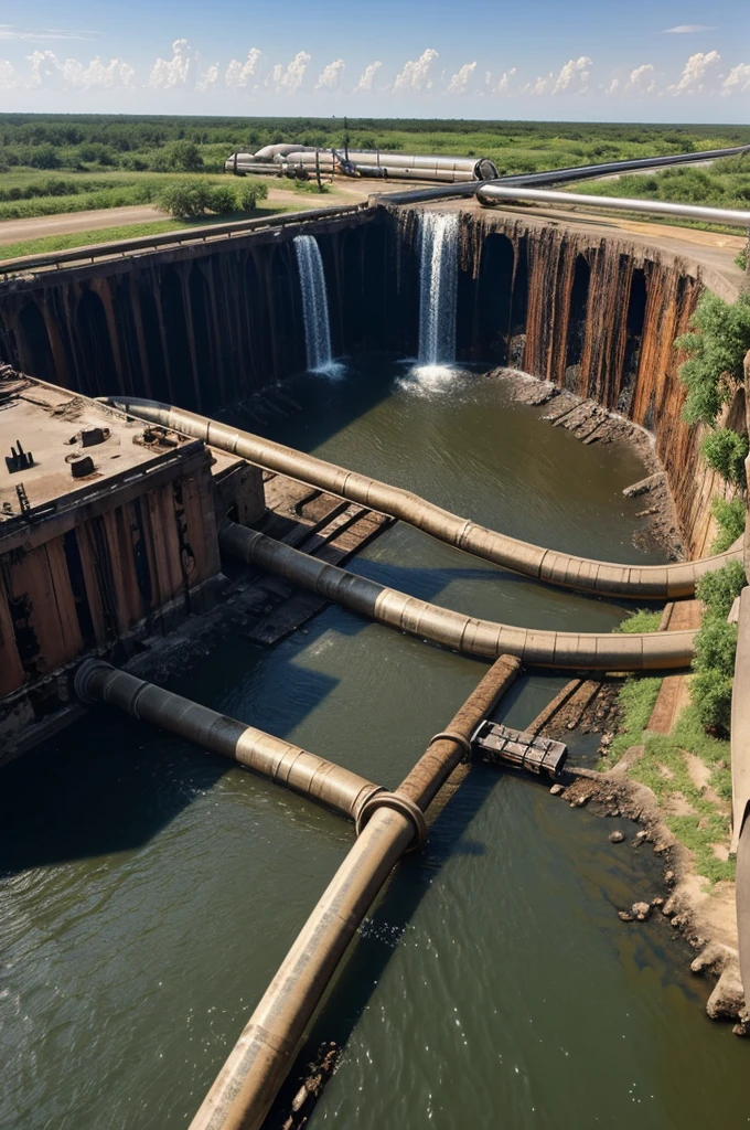 Collapsing huge iron water pipe