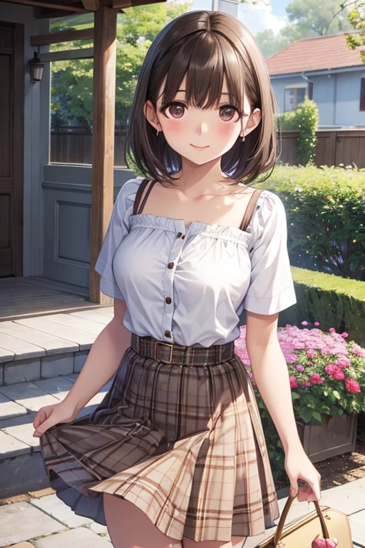 anegasaki nene、Shiny brown hair, short hair, (Beautiful brown eyes、Sparkling eyes, Fine grain)、smile、Ultra-detailed eyes、Highly detailed face, Highly detailed eyes,


One girl, young, very short worn Button unbuttoned gingham sundress, Button unbuttoned, Brown Hair, short hair, Thick thighs, Warm summer days, Front yard lawn