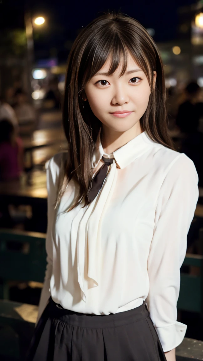 ((from below:1.5)), ((whole body:1.5)), (ultra detailed), (masterpiece), (best quality), Highest quality, Realistic, Surreal, Highest quality, Extremely detailed CG, Very delicate and beautiful, 16K wallpaper, High resolution, 1 Girl, 38歳の日本people女性, (small eyes:1.5), ((Two very small moles on my right cheek:1.5)), (Skin dents), Medium Chest, (Professional Lighting), (The city of Ginza at night), people々, Long Hair, (bangs:1.5), ((blouse:1.5)), (I wore it:0.8), Nice, bloom, Floating Hair, (Dynamic pose:0.6), BREAK ((in the night:1.5)), Beautiful moonlit night sky, bench, Sitting, Spread your legs, (Shy Smile:1.2), Thin lips, slim, (Highly detailed face), (Highly detailed facial expressions), (Face the front completely:1.5), ((Looking into the camera:1.5)), Slender body, Large file size,