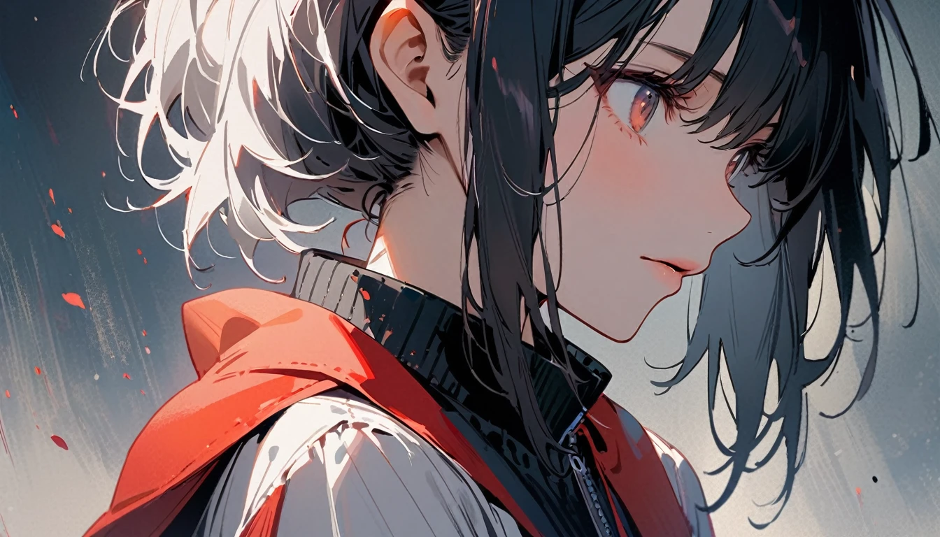 (((Ink Painting))), Fashion portrait color photos, (((1 girl))), (((Tattoo on face))), (((Gorgeous hair accessories))), Japanese style headphones, face close-up, Japan人の美少女, Black Hair,Japan, Japanese flag