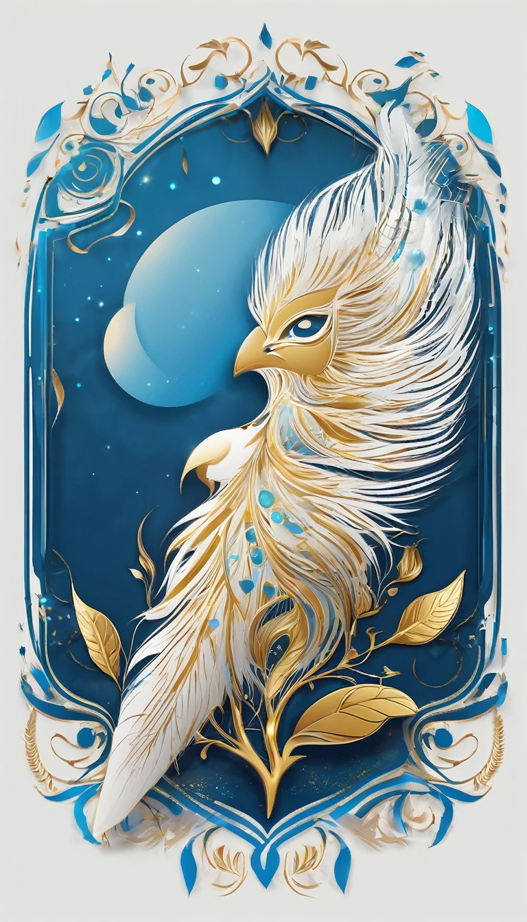 Create a cinematic, abstract symbol for a storytelling production brand based on stories and dreams called " Penamemoria". The logo should convey a fantasy theme and include the company of a boy and a feather. Fantastic, memorable, poetic, dreamy, sitting against a tree and playing guitar to a fantastic, unique, poetic white-blue-golden feather.