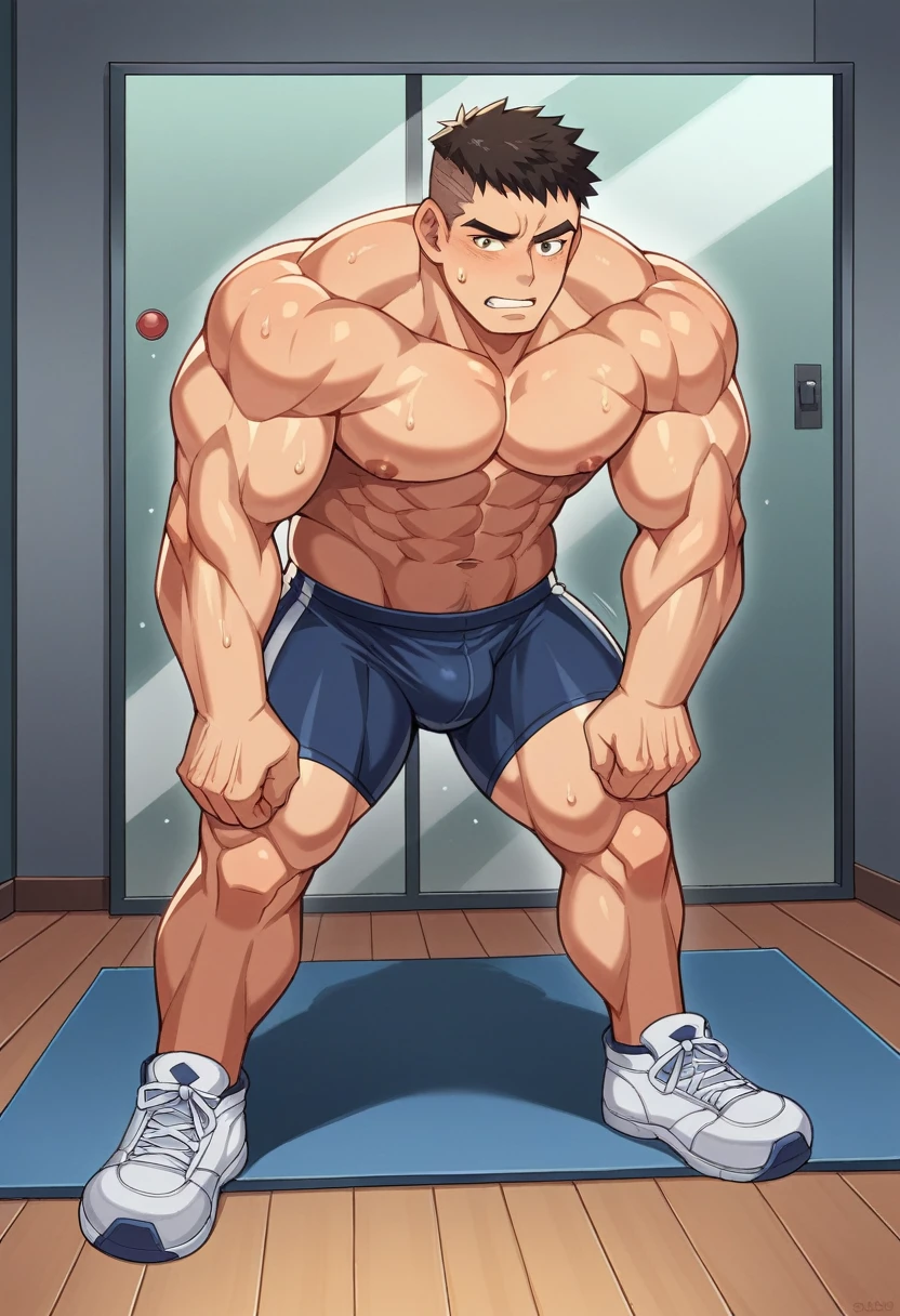 At this dawn,A bronze gym with its doors open,Sunlight pours in through huge glass windows,Mottled light and shadow。The warmth of the morning sun touches the bodybuilder's skin,Outlining his looming muscles。His muscles are like sculptures.,Tight and three-dimensional,Each line appears extremely clear under the reflection of light and shadow.。
In the gym,Mirror reflects the figure of a muscular man,Surrounded by fitness equipment scattered on the ground,The air smells of sweat and rubber。His deep outline,It appears more three-dimensional in the interweaving of light and shadow in space,It seems that every inch of skin is clinging to a powerful force。His every move is full of strength and vitality,The masculine breath is blowing,It's like an unstoppable force is surging in this enclosed space.。
His facial features are handsome,Although not contrived,But it appears more profound and charming in the light and shadow。His temperament is fascinating,Unassuming,But naturally exudes a kind of confidence in controlling the situation。Each muscle texture is delicate and vivid,It seems like a work carefully carved by an artist.。Dynamic steps,With the breeze blowing,It matches his muscular physique,The whole scene is like a work full of powerful aesthetics.,The style is both classical and rigorous,Modern and dynamic。