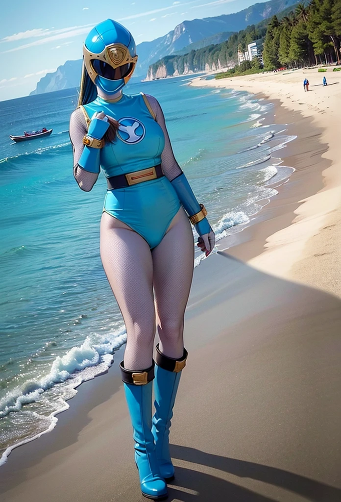 Masterpiece,Solo,One Girls,Hurricane Blue,(Hurricanger),Big Breasts,Pussy,Perfect Body,Sexy Body Hot,Ultra High Quality,Ultra High Resolution,Photograph 8K,Ultra Detailed,Beautiful,Beautiful Woman,Nude,Beach Background ,Full Helm 