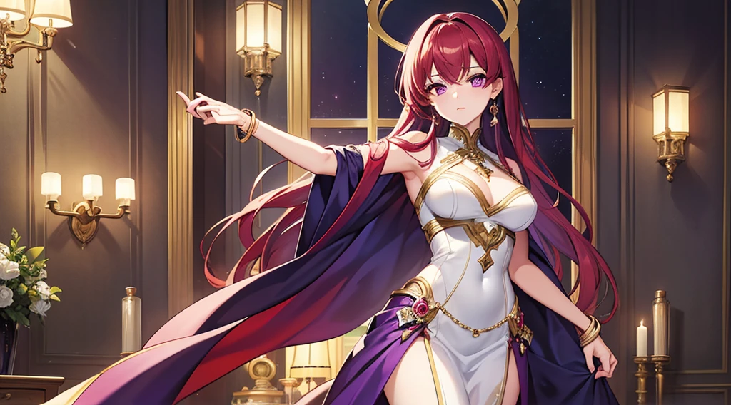 ((Highest quality)), ((masterpiece)), (detailed), (Perfect Face)、The woman is Maya Cordelia, with medium-long orange hair, wearing a black outfit with gorgeous gold embroidery and trim, a black transparent cape, and gorgeous accessories.