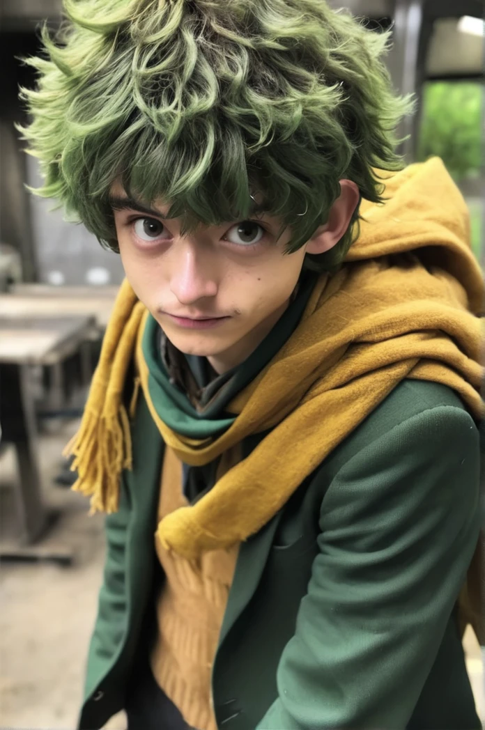 live-action、My Hero Academy、Deku、Around 20 years old、freckles、Hero Suit、Yellow scarf