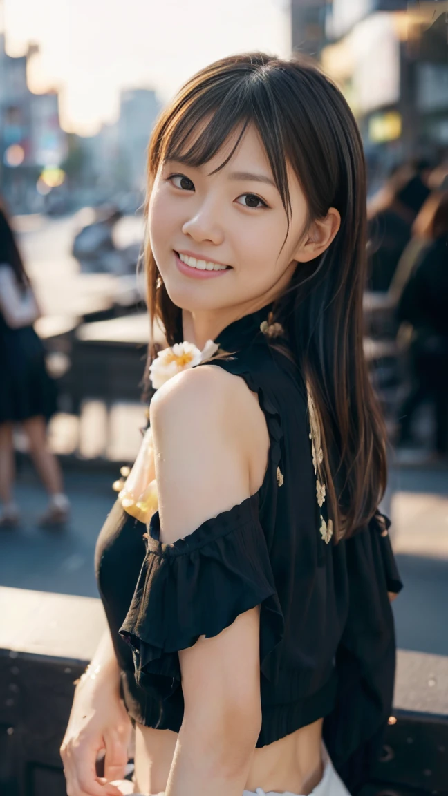 ((from below:1.5)), ((whole body:1.5)), (ultra detailed), (masterpiece), (best quality), Highest quality, Realistic, Surreal, Highest quality, Extremely detailed CG, Very delicate and beautiful, 16K wallpaper, High resolution, 1 Girl, 38歳の日本people女性, (small eyes:1.5), ((Two very small moles on my right cheek:1.5)), (Skin dents), Medium Chest, (cinematic lighting), (The city of Ginza at night), people々, Long Hair, (bangs:1.5), ((blouse:1.5)), (I wore it:0.8), Nice, bloom, Floating Hair, (Dynamic pose:0.6), BREAK ((in the night:1.5)), Beautiful moonlit night sky, bench, Sitting, Spread your legs, (Shy Smile:1.2), Thin lips, slim, (Highly detailed face), (Highly detailed facial expressions), (Face the front completely:1.5), ((Looking into the camera:1.5)), Slender body, Large file size,