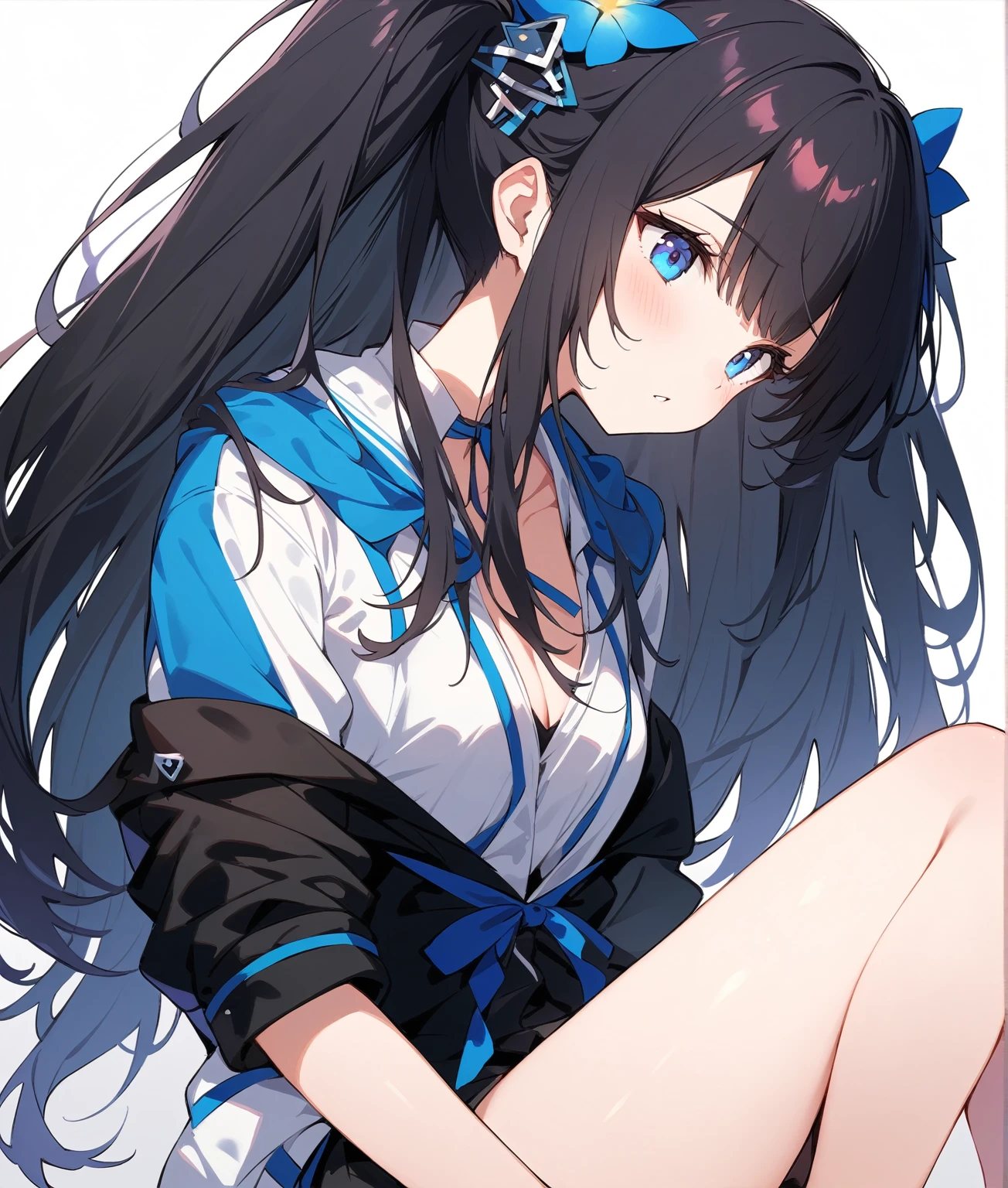 younger female, A princess, Asian people, White skin of the, fine eyebrows, long eyelasher, pretty eyes, Thin lips, lipsticks, Pout, Expose your ears, ssmile, long whitr hair, brunette color hair, Qi bangs, voluminous hair, a sailor suit, hair pin, hijabi sluty, tiara crown, choker necklace, Collar, pendant, Bracelet, bangle, shoe,black over-the-knee socks ,