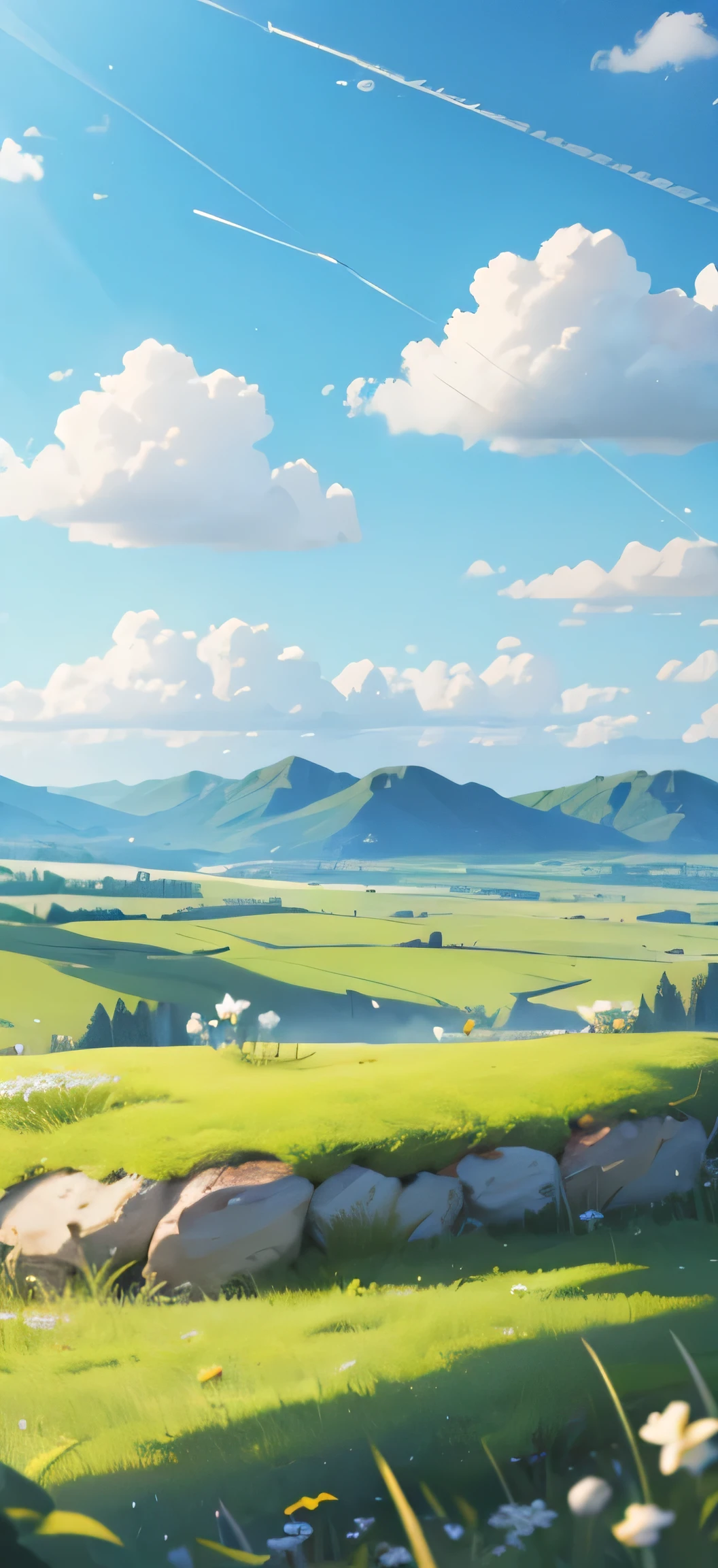 4k HD wallpaper boundless grassland，Blue sky，White Cloud，Endless meadows，daytime，Rich colors