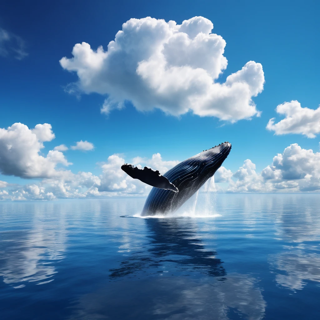 A surreal scene, a whale in the blue sky, white clouds, (best quality,4k,8k,highres,masterpiece:1.2),ultra-detailed,(realistic,photorealistic,photo-realistic:1.37),hyperrealistic, cinematic lighting, dramatic colors, captivating, striking, awe-inspiring, dreamlike, imaginative, conceptual, minimalist, abstract, colorful, vivid