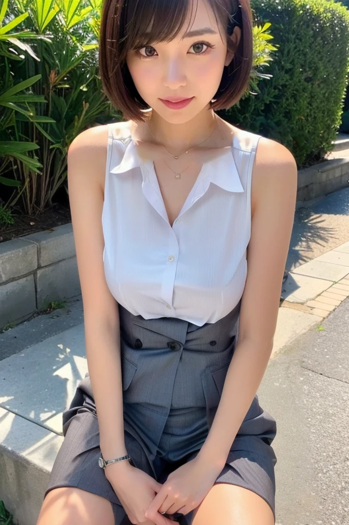 business suit, sitting
