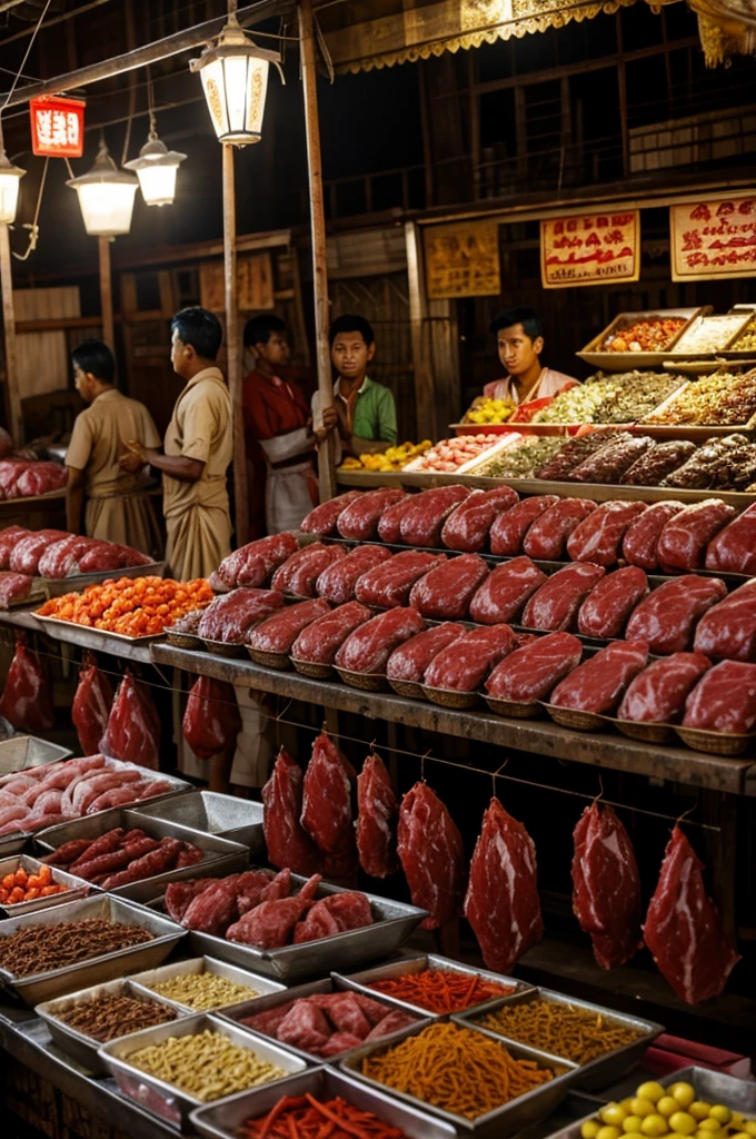 Burmese ghosts sell bloody meat in the market