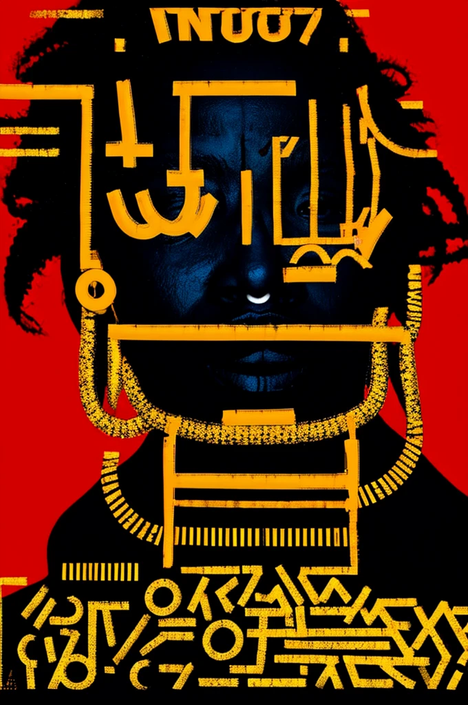 Folks, Colorful solo, looking at viewer, simple background, 1girl, gold chain, female focus, red background