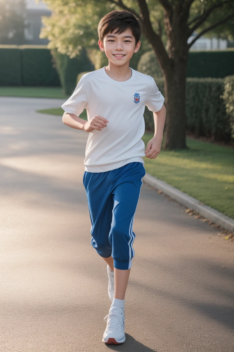 ,Smile,Spread your white and slender legs,jogging,full body,8K facial features are exquisite,Handsome boyish feeling,8k,masterpiece,((best quality)),photography,photograph