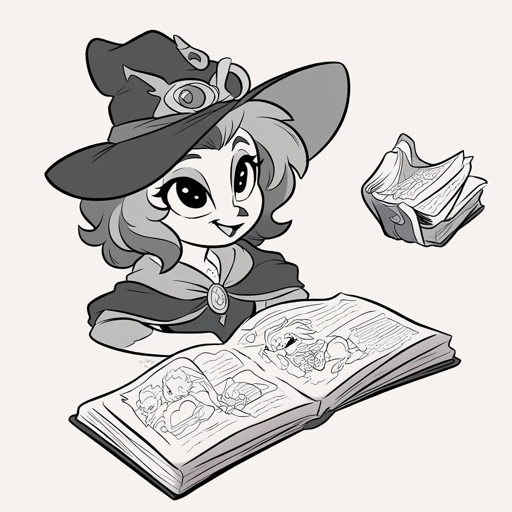 a black and white drawing of three cats dressed as witch, 猫のwitch, clean Coloring page, Coloring page, Coloring books, Owl Wizard, Coloring book outline, Black and white coloring, Coloring pages, line art Coloring page, witch, Coloring book, Coloring page, Very fine ink line drawings, Detailed line drawing, Cute and detailed artwork, Line drawing illustration