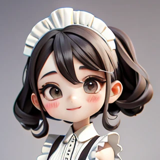 Cute maid saying "Thank you" in LINE sticker style, two heads, gray background