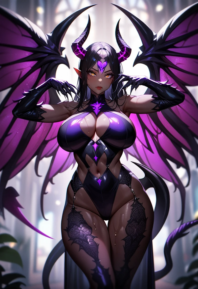 , masturbation, naked, demon, succubus, boobs, sexual, sex, tempting, ahego, toes, feet, prisoner, prison, chains, 2girl 1man, succubus tail, demon wings, demons horns, purple skin