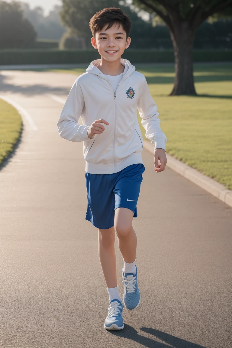 -yeld bomile,Spread your white and slender legs,jogging,full body,8K facial features are exquisite,Handsome boyish feeling,8k,masterpiece,((best quality)),photography,photograph
