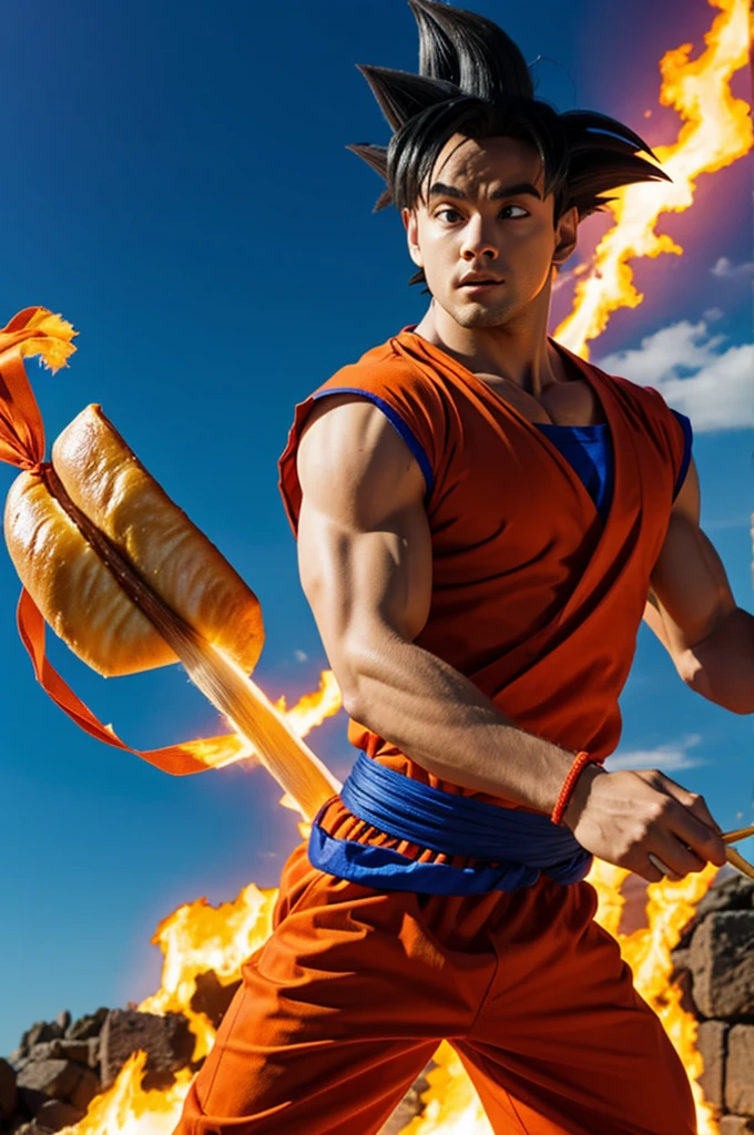 As Goku with a salchipapa in his hand