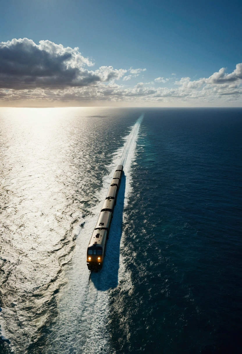 A train running over the ocean horizon